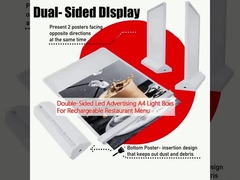 Διπλής όψης LED διαφήμιση A4 φωτεινά κουτιά για επαναφορτιζόμενο μενού εστιατορίου